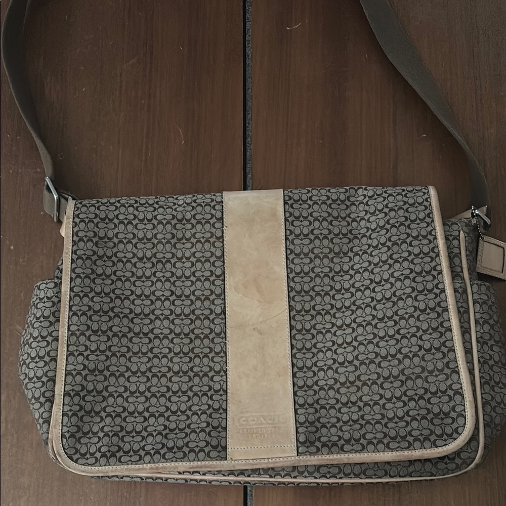 Coach Brown and Tan Messenger Bag with Woven Texture